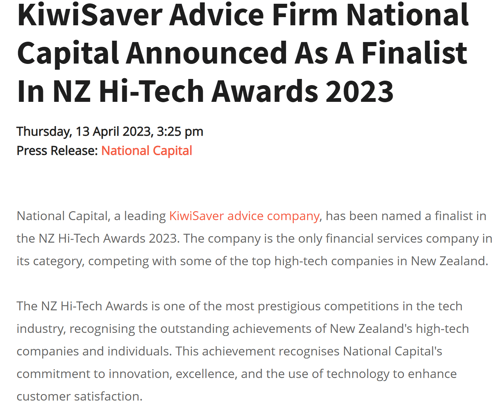 Finalist In NZ Hi-Tech Awards 2023