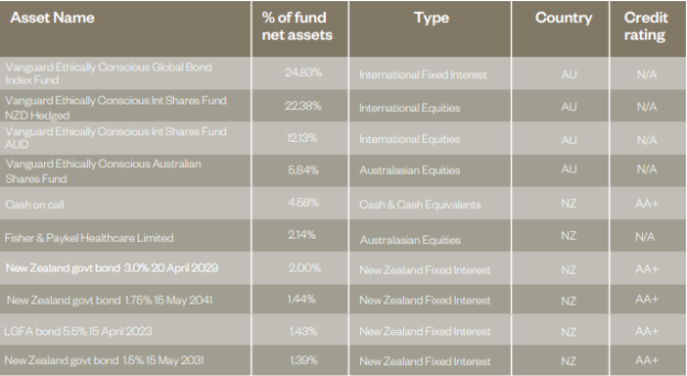Simplicity KiwiSaver Balanced Fund Top Ten Investments