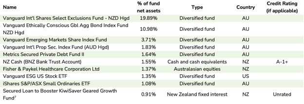 Top 10 Investments - Booster Balanced Fund Dec 2021