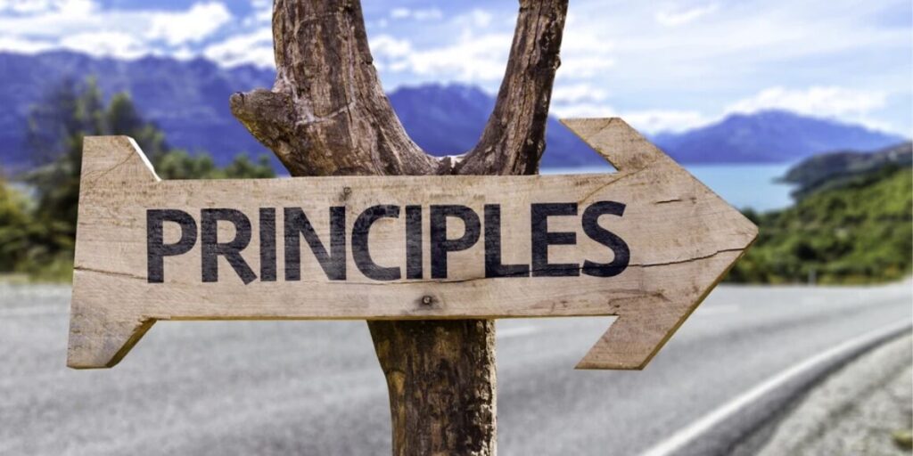 a arrow direction with principles word