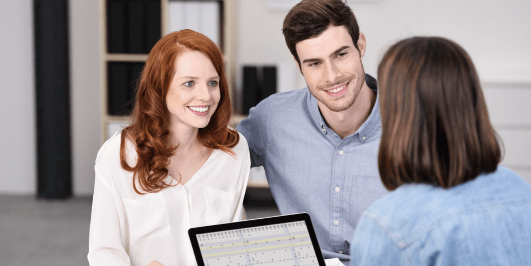 a couple talking on a financer