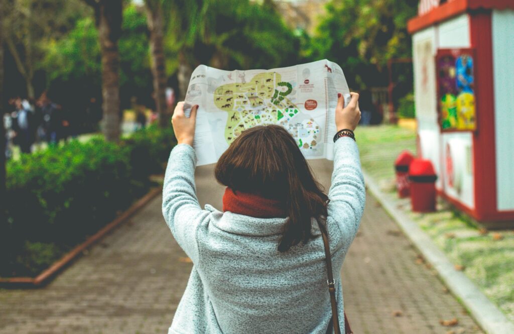 child looking on the map
